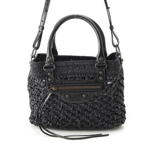 Balenciaga Le City Raffia Basket Handbag Black